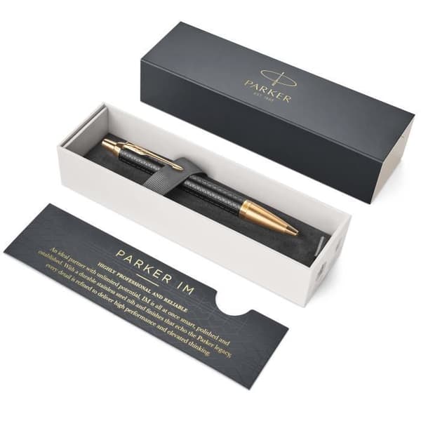 Kuglepen - PARKER - IM Premium - Sort - Gyldne attributter - Blå refill med medium spids