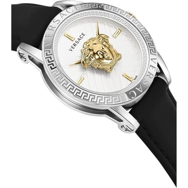 Quartz Ur til Mænd - Versace V-Code VESN00222 - Rustfrit Stål - Sølv Urskive - Sort Læderrem
