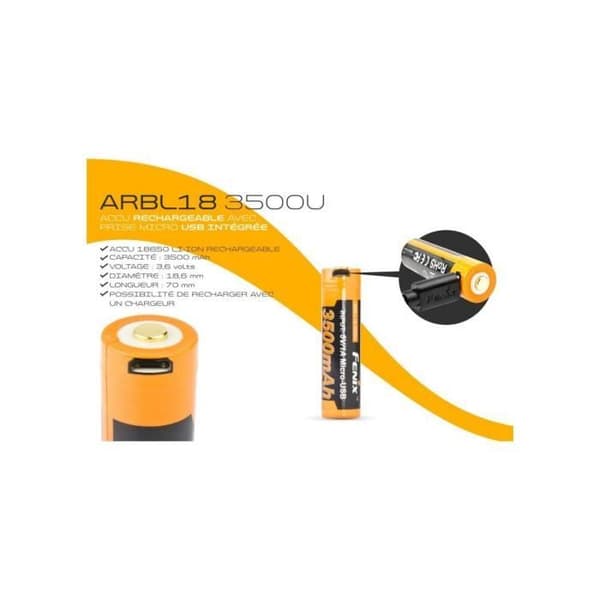 18650 genopladeligt batteri - Micro - USB - Fenix