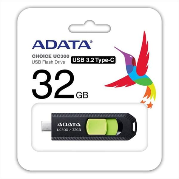 Usb Flash Drive Typ C Adata Uc300 32Gb Infällbar Svart/Grön