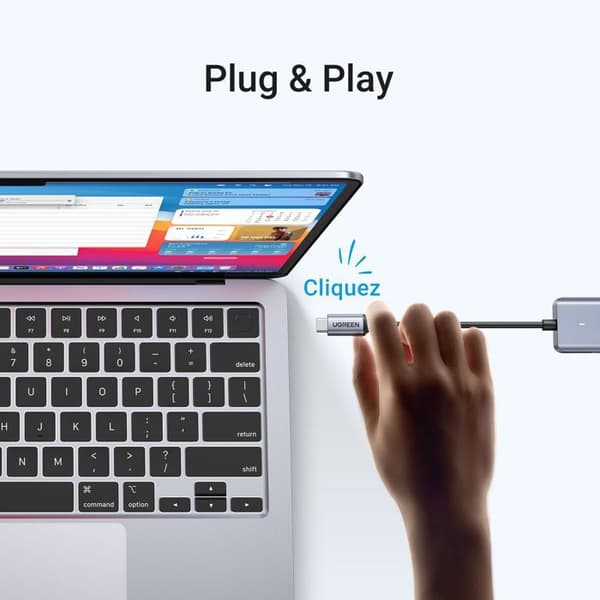 USB-hubb - UGREEN - 4 portar USB 3.0 + USB-C - Grå