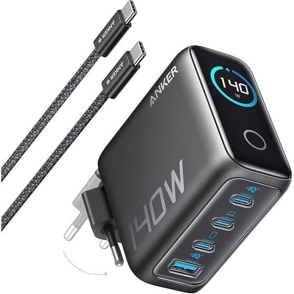 Anker 1A3C 140 W Max Sort PC oplader og strømkabel til 4 enheder