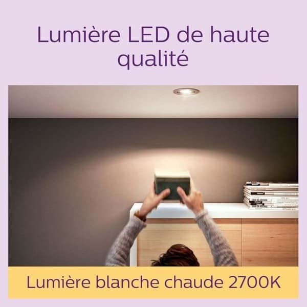 Pack med 3 LED-lampor - PHILIPS - GU10 - 50W - Varm vit