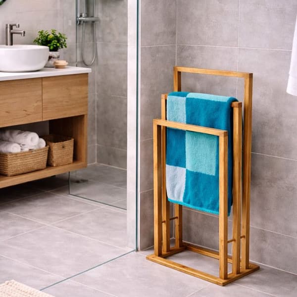 Bambu handdukshållare MSV - 3 stänger - 42x24x82cm - samtida stil