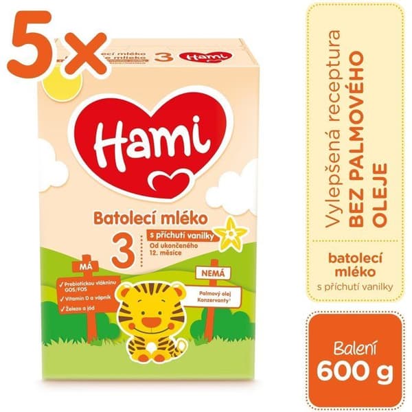 Hami 3 vaniljeflaske för unga barn 5×600 g