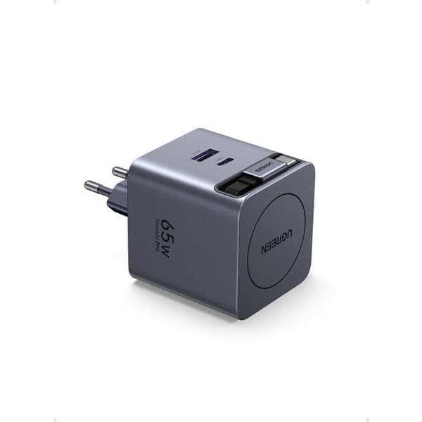 Nätadapter - UGREEN - 65W - USB-A och USB-C - Retractable