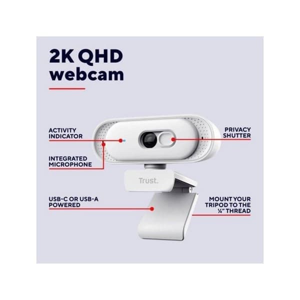 Trust Tomar 2K QHD Vit webbkamera