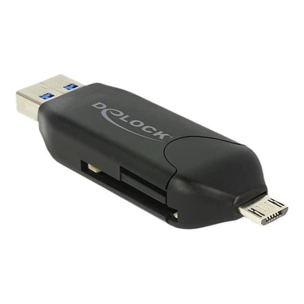 DeLOCK Micro USB OTG-kortlæser + USB 3.0 En han-kortlæser (MS, MMC, SD, microSD, SDHC, SDXC) USB 2.0-USB 3.0