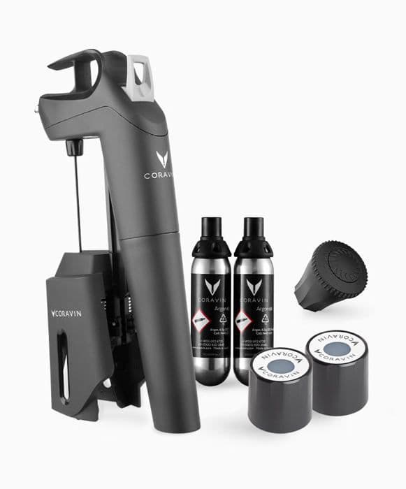 Vinbevaringssystem - CORAVIN - Timeless Three Plus - Sort - 2 Argon-kapsler - Inkluderet luftningsanordning