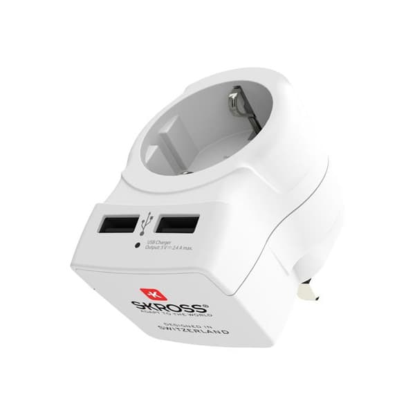 Rejseadapter Europa til UK + USB A + CPD 20W