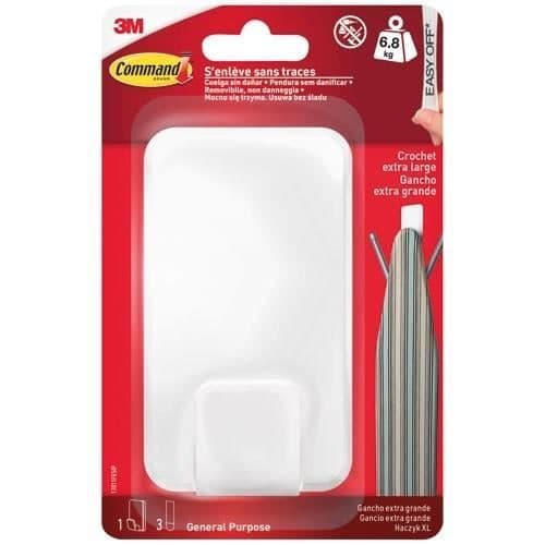 3M - Klisterkrok - Extra stor rektangulär - Plastspetskrok - Stöder 6,8 kg - Vit
