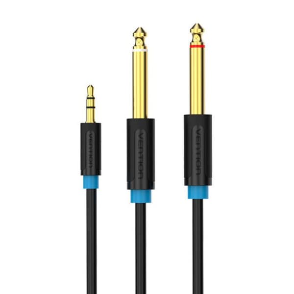 Audio Kabel - VENTION - TRS 3,5 mm til 2 x 6,35 mm - 2 meter - Sort - Professionel