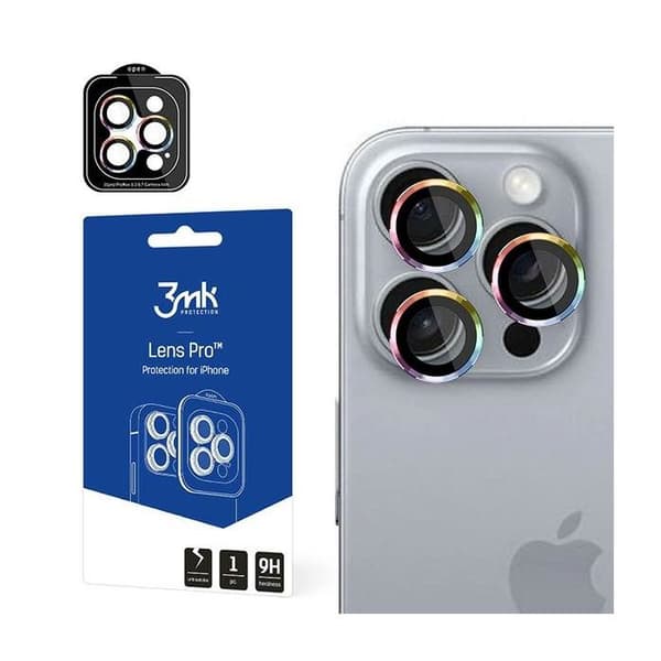 Hærdet glas til iPhone 16 Pro 3MK Linsebeskyttelse Pro Rainbow