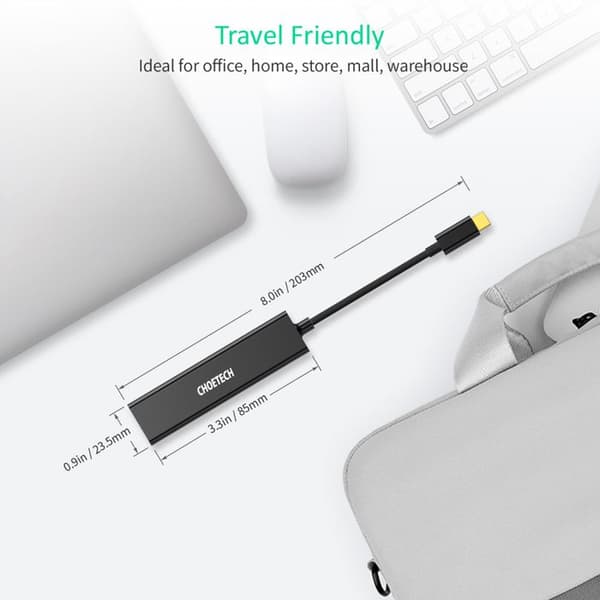USB-C hub med 3 USB-porte og en adapter til Ethernet