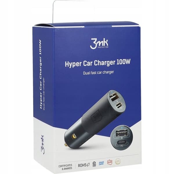 3mk Hyper 100W bil laddare i aluminium
