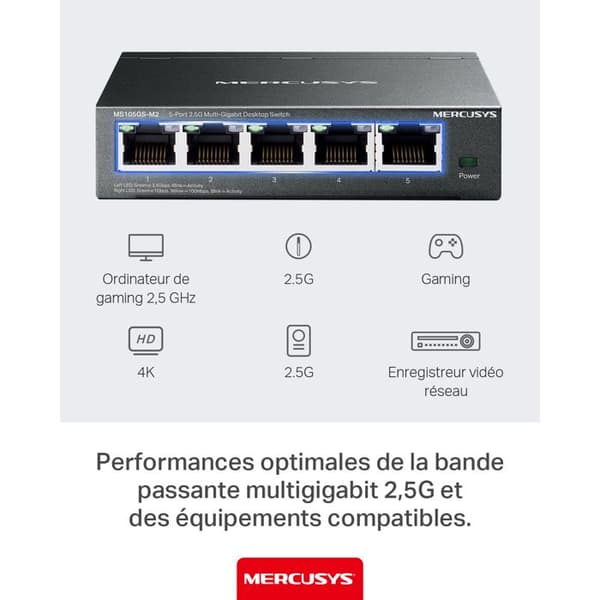 Switch til skrivebord - MERCUSYS - MS105GS-M2 - 5 porte 2,5 Gbps - Metalhus - Plug & Play