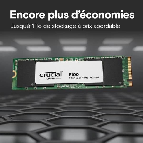 SSD interne - CRUCIAL - E100 - 1 To - PCIe Gen4 NVMe M.2 - Op til 5000 Mo/s