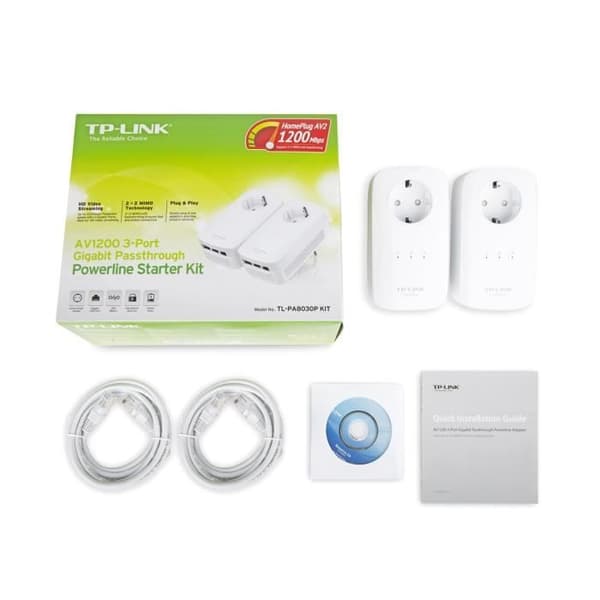 TP-LINK Kit Powerline AV1200 med 3 Ethernet-porte
