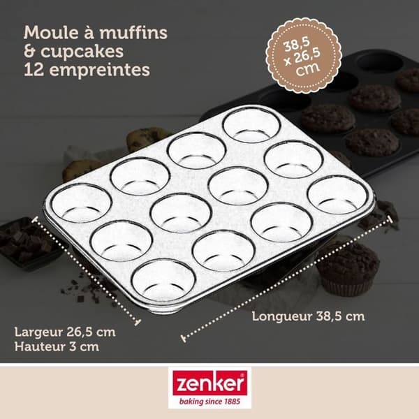 Muffinform - ZENKER - 12 forme - Rustfrit stål - Teflonbelægning - Sort