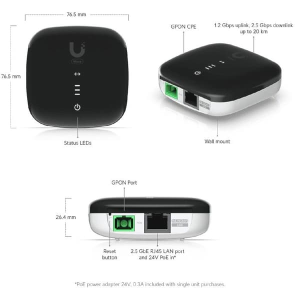 Ubiquiti WaveFiber ONU 20 Netværksomformer Sort
