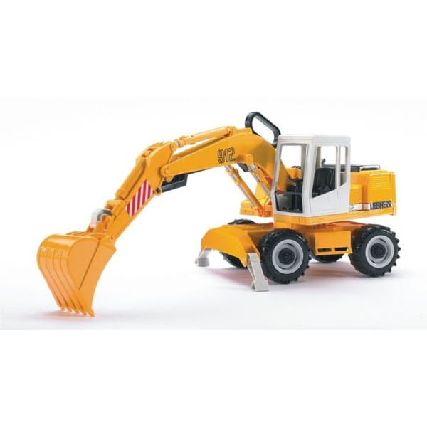 Liebherr gravemaskine - BRUDER - Model 2426 - Ledarm - Stabiliseringsfødder - Gul og sort