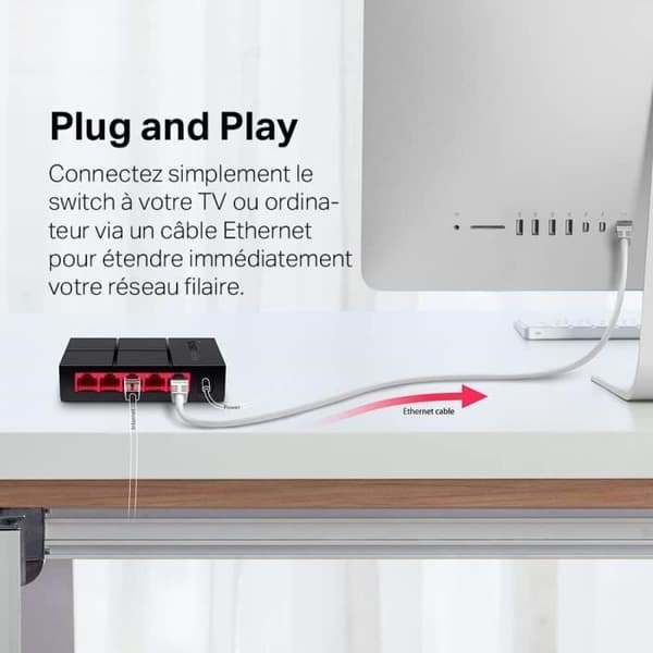 Switch Ethernet Gigabit 5 porte - Mercusys - MS105G - Auto-forhandling - Auto-MDI/MDIX - Plug and Play