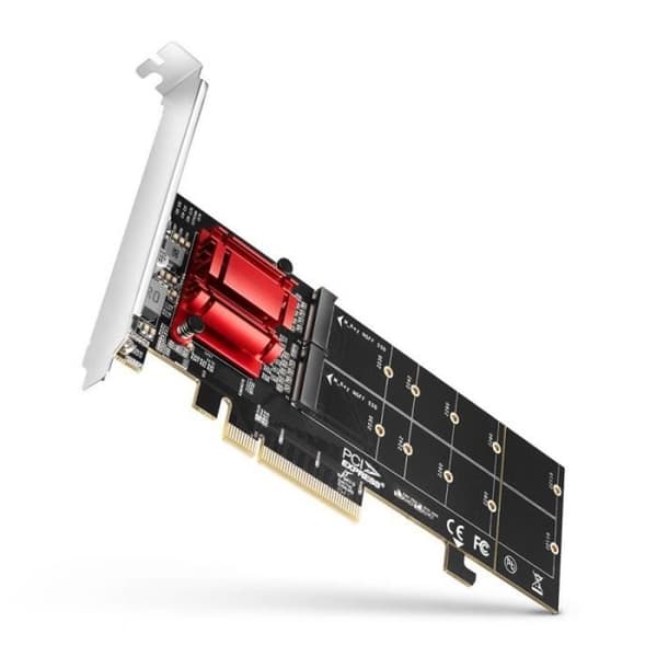 PCIe-adapter - AXAGON - PCEM2-ND - Stöder två M.2 SSD:er - Vit färg - Trådbunden