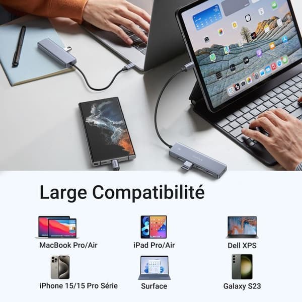 USB-hub - UGREEN - 4 porte USB 3.0 + USB-C - GRÅ