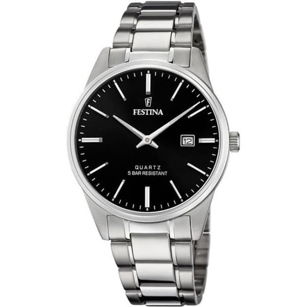 Ur - Festina - Mand - Armbånd i rustfrit stål - Sort urskive - Datoviser