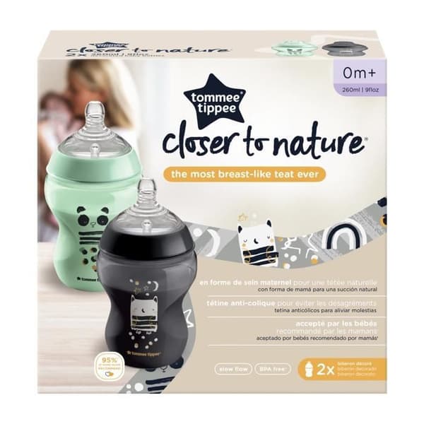 TOMMEE TIPPEE 2 flasker CTN 260 ml, uden BPA, dekoreret