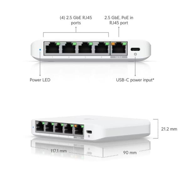 Switch - Ubiquiti - UniFi Flex Mini 2.5G - Administreret - 5 porte - PoE