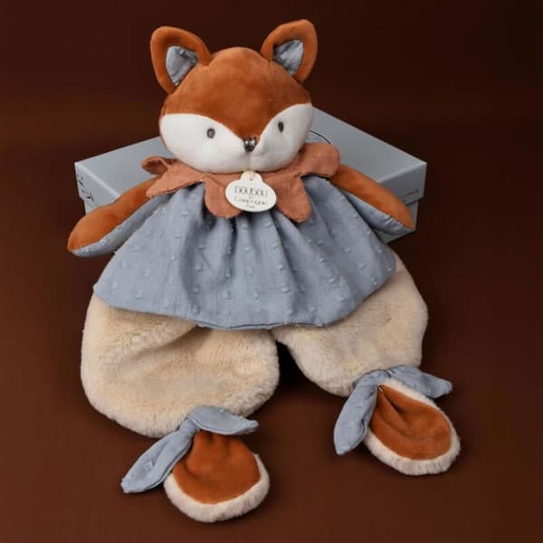 Doudou flad Ræv Timo sensorisk 29cm - DOUDOU ET COMPAGNIE - BAMSE/Doudous - Orange - Polyester / Bomuld