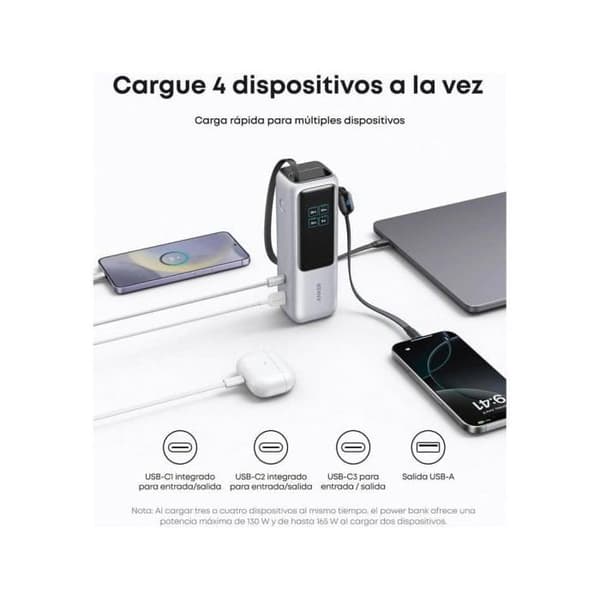 Extern batteri - ANKER - A1695H41 - 165W - Fällbar USB-C-kabel - Silver