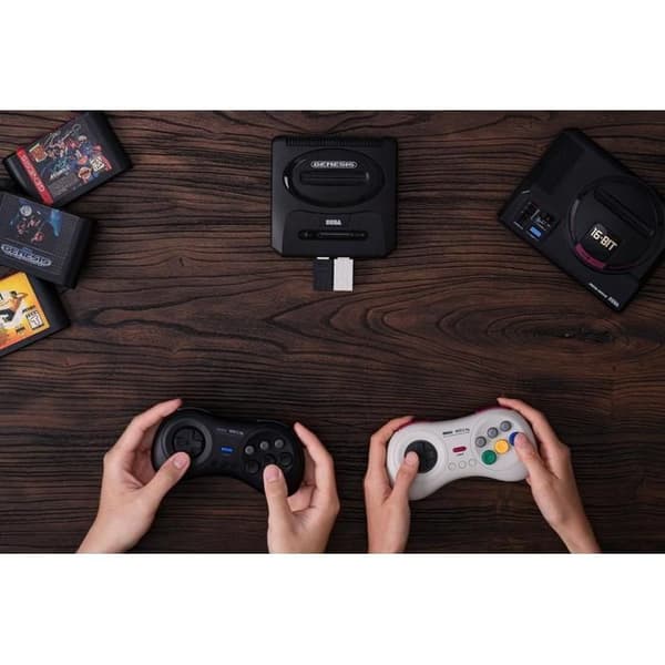 8bitdo Trådløs controller med 8 knapper, hvid farve, kompatibel med Switch, Sega Genesis mini & Mega Drive mini