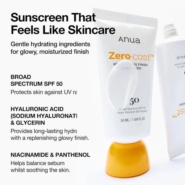 ANUA Zero-Cast Moisturizing Finish Solcreme til Ansigt SPF 50 PA++++ - 50 ml