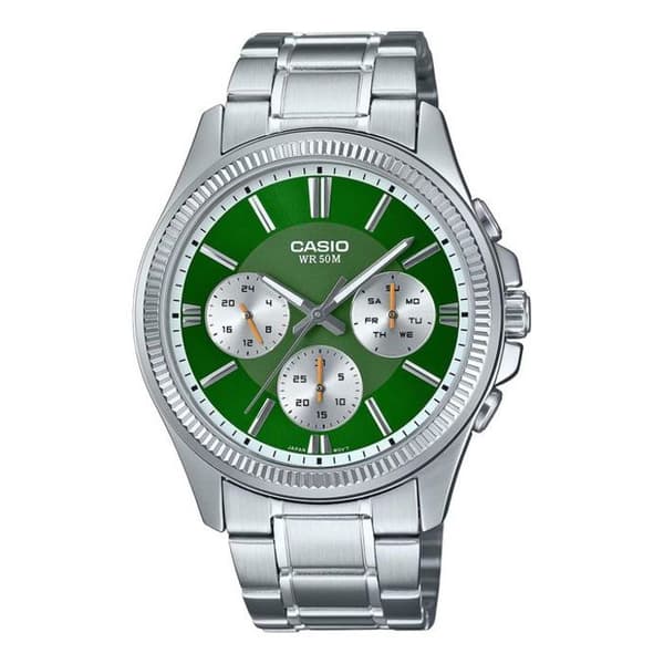 Ur - Casio - Grøn baggrund - Rustfrit stål - Vandtæt 50 m - Kvarts