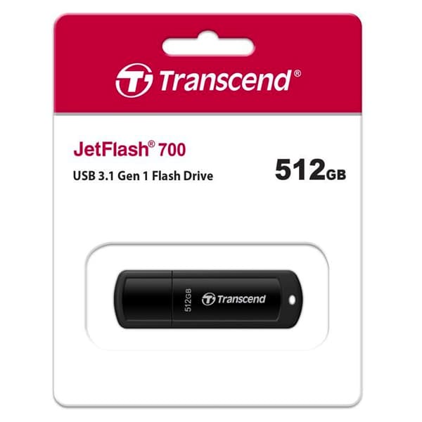 USB-nøgle - TRANSCEND - JETFLASH 700 - 512 GB - USB 3.1 Gen 1 - 100 MB/s - Sort