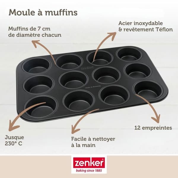 Muffinform - ZENKER - 12 forme - Rustfrit stål - Teflonbelægning - Sort