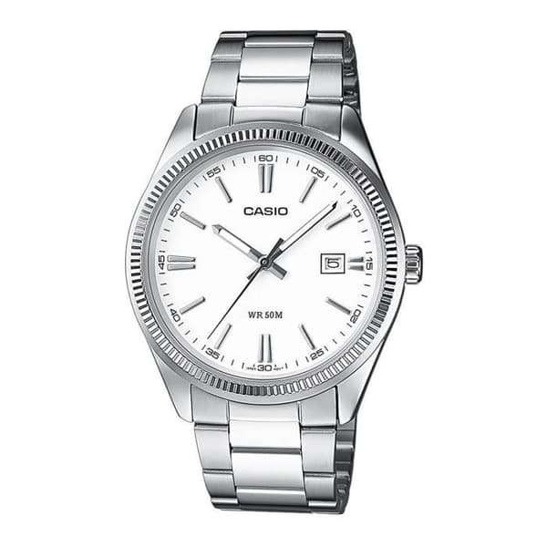 Ur - CASIO - Casio klassisk stål - Hvid urskive - Stålrem - 30 mm