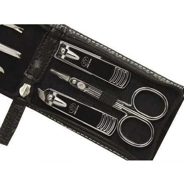 Manicure sæt - THREE SEVEN - Sort - 6 værktøjer - Etui i kunstlæder - Rustfrit stål