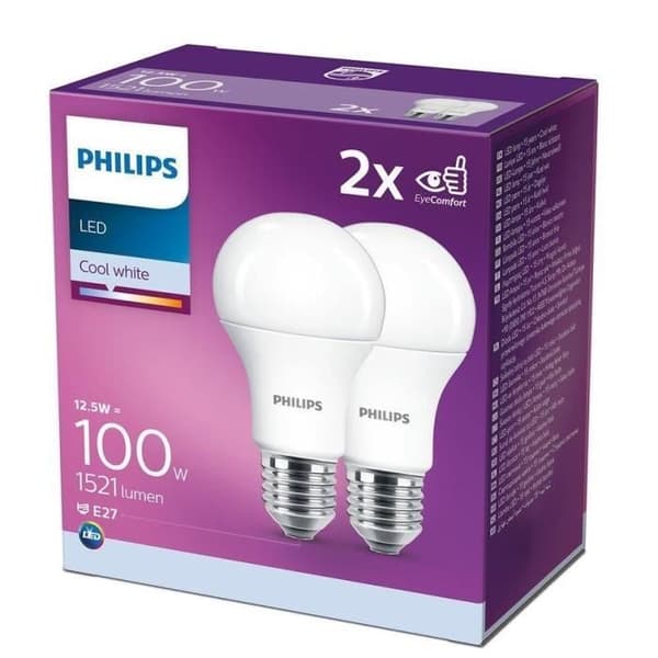 LED-lampa - PHILIPS - E27 - 12,5W - 4000K - 2-pack - Neutralvit