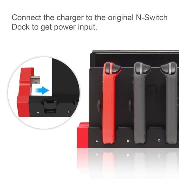 Oplader - RAIDEN TRADE FR - Nintendo Switch - 4 pladser - Kompatibel med Switch OLED - Sort