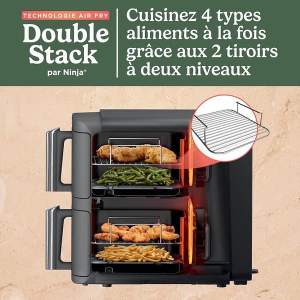 NINJA luftfritösk - Double Stack XL SL400EU - Kapacitet 9,5L - 6 matlagningsprogram - 2470W