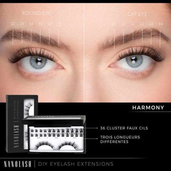 Falske øjenvipper - Nanolash - Startkit HARMONY - Hjemmeanvendelse - Sort farve - Bunch extensions