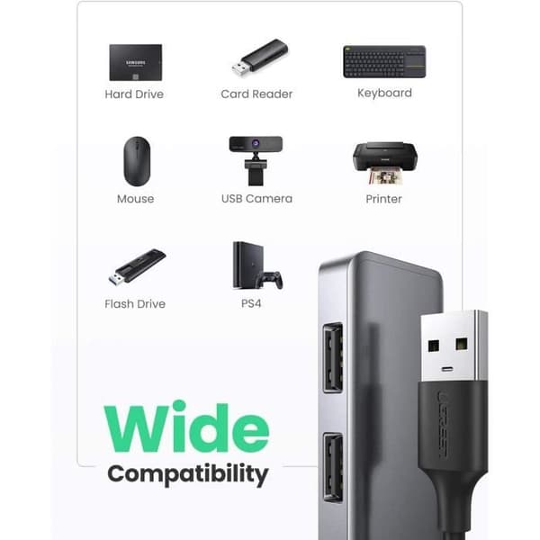 USB 3.0-hubb - UGREEN - 4 portar - Micro USB-strömförsörjning - LED-indikator - 5 Gbps