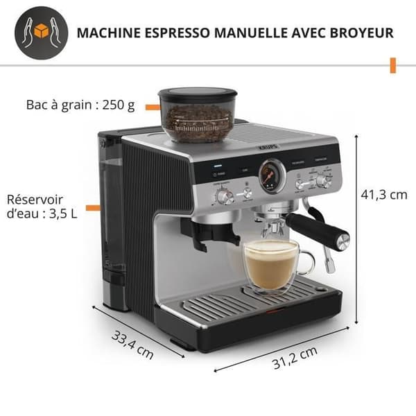 Krups Precision, Espressomaskine med kværn, Perfekt espresso, Interface, XP801T10