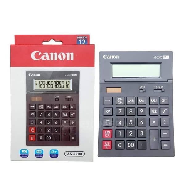 Desktop-beregner - CANON - AS-2200 - 12 cifre - Solpanel - Mørkegrå