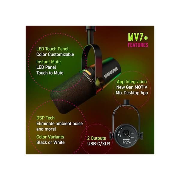 Shure MV7+ K Dynamisk mikrofon