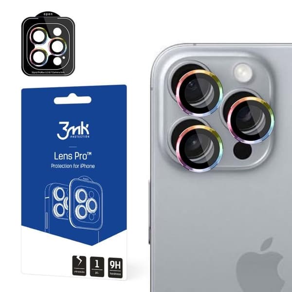 Härdat glas för iPhone 16 Pro 3MK Linsskydd Pro Regnbåge