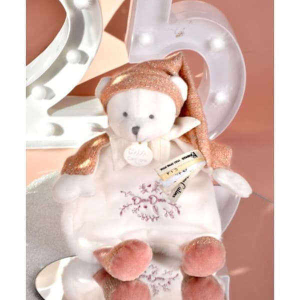 Ours Doudou Cape 25cm Hvid Rosa - DOUDOU ET COMPAGNIE
